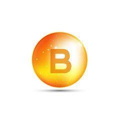 vitamin B, yellow capsule. yellow bubble, realistic vector design.