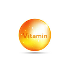 vitamin, yellow capsule. yellow bubble, realistic vector design