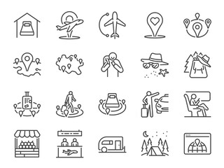 Local tourism line icon set. Included icons as domestic flight, trip, Local traveller, hotel,  hostel, domestic travel and more.
