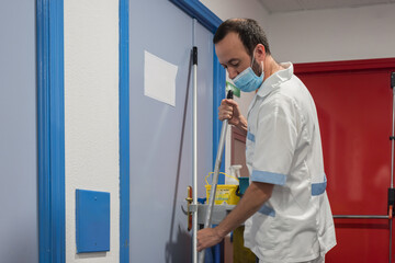 Cleaning staff cleaning hospital rooms
