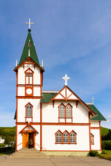 Fototapeta na wymiar Church in Husavík, a town in Nordurping municipality on the north coast of Iceland