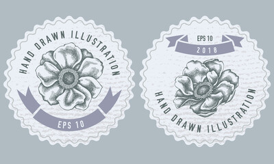 Monochrome labels design with illustration of anemone