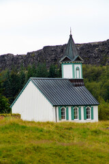 Fototapeta na wymiar Church in Thingvellir, a national park founded in 1930. World Heritage Site