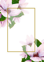 template invitation with hand painted watercolor magnolia