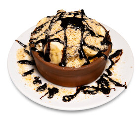 Turkish rice pudding with banana and chocolate