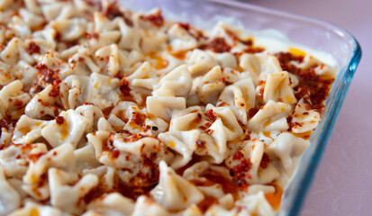 Turkish patsy, traditional Turkish food, dish with meat sauce