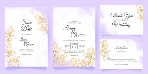 Fototapeta premium watercolor wedding invitation card template set with floral decoration