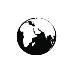 Planet earth, globe, vector icon. Black silhouette isolated on white background, flat design, eps 10.