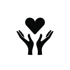 Hands holding a heart. Vector icon, black silhouette isolated on white background. Flat design, eps 10. Concept: take care, take care of health, feelings, love, self-cheering, donation, volunteers.