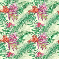 Canvas schilderij Jungle Tropical seamless print. With bright exotic flowers and leaves. Great for packaging, fabric and posters.  © Svet