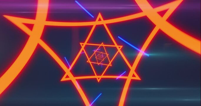 Neon retro infinity star looping background for music videos and intro sequence. 80s neon theme trippy and psychedelic trance custom VJ loop - 4K