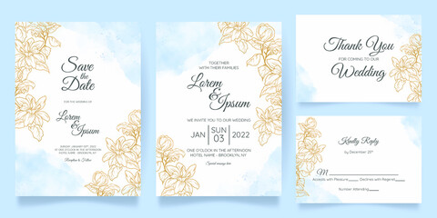 Fototapeta na wymiar watercolor wedding invitation card template set with floral decoration