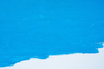 Blue color abstract paint with a brush and textures of water color oil colour drawing lines on white canvas background