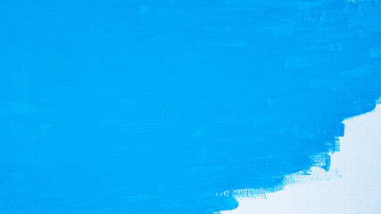 Blue color abstract paint with a brush and textures of water color oil colour drawing lines on white canvas background