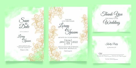 Fototapeta na wymiar watercolor wedding invitation card template set with floral decoration