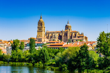 Fototapeta na wymiar It's Old City of Salamanca, UNESCO World Heritage. And river Tormes, Salamanca, Spain