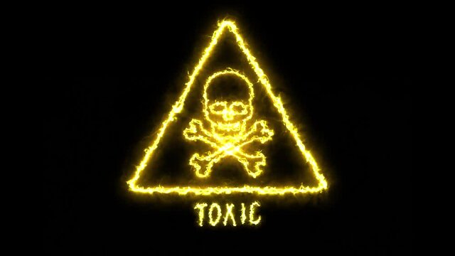 Toxic Symbol on a black background. Fire animation in graphic stile 4K