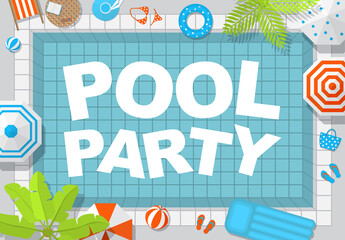 Vector background. Summer pool party invitation. (View from above) Swimming pool top view.
