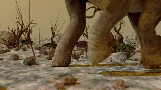 Dinosaur. Prehistoric Jungle, landscape, valley with Dinosaurs. realistic animation and motion