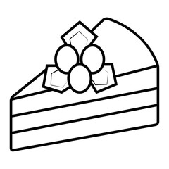 Sweet Chocolate Cake Dessert with Creme Pie Slice Piece Minimal Flat Line Outline Colorful and Stroke Icon Pictogram