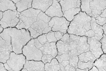 Gray Dry soil surface with cracks under high solar activity and lack of moisture