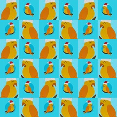 Yellow Bird Wearing a Santa Hat Cute Illustration, Cartoon Funny Character, Pattern Wallpaper 