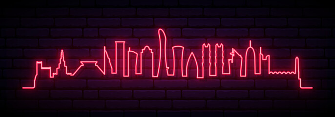 Fototapeta premium Red neon skyline of Doha city. Bright Doha long banner. Vector illustration.
