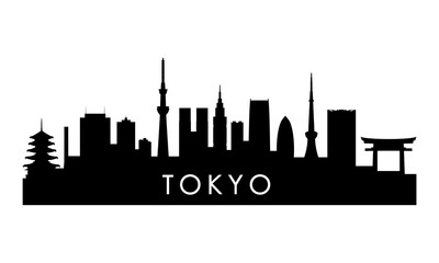 Obraz premium Tokyo skyline silhouette. Black Tokyo city design isolated on white background.