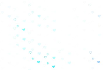 Light BLUE vector background with Shining hearts.