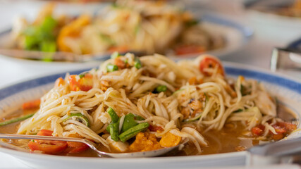 Somtum Thai food has a spicy and delicious taste of Thai food that is a snack.