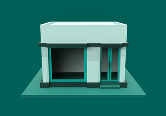 3d rendering of store or shop on blue background. 3d minimal concept for market, cafe or advertising business