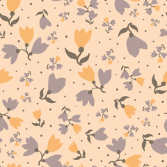 Warm yellow and grey floral seamless vector pattern. Vintage feminine surface print design for fabrics, textiles, wedding stationery, scrapbook paper, packaging, and gift wrap.