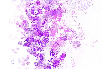 Fototapeta na wymiar Light Purple, Pink vector doodle background with leaves, flowers.