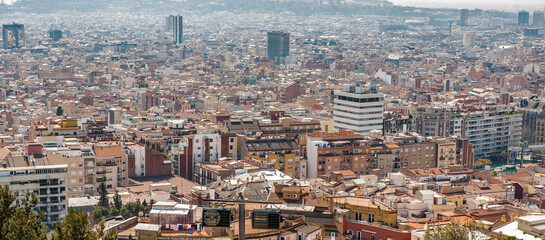 It's Panorama of Barcelona, Catalonia. View from the Parc Guell