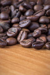 coffee beans in bulk on a wooden table