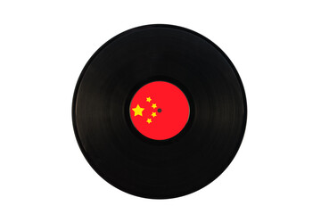 Gramophone record with the flag of China. Chinese music. Vinyl record with the flag of China, on a white background, isolated