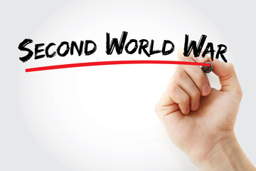 Second World War text with marker, concept background