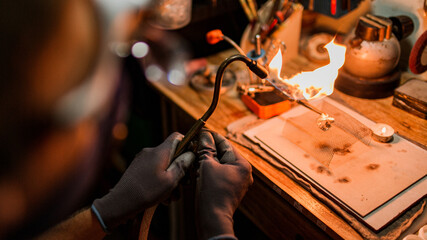 close-up. The jeweler makes a silver ring. On the island of Bali. Indonesia