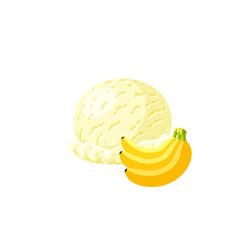 Banana ice cream scoop. Design template for promo, menu, flyer. Vector illustration cartoon flat icon isolated on white.