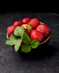 Strawberries  on Black Background closeup.