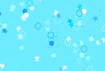 Light BLUE vector layout with stars, suns.