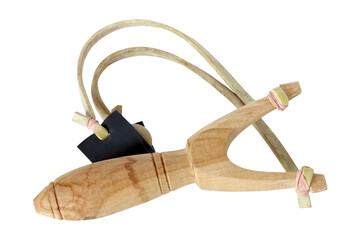 wood catapult or slingshot isolated on white