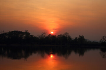 Beautiful sunset over the lake, fantastic landscape