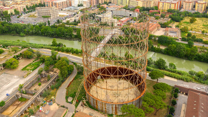 Aerial view of the Gasometer in the Ostiense district in Rome. The industrial center has been in...