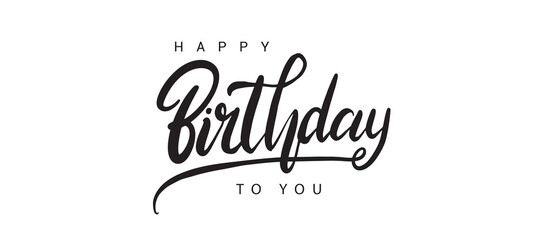 Happy Birthday lettering text banner, black color. Vector illustration.