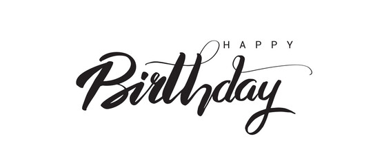 Happy Birthday lettering text banner, black color. Vector illustration.