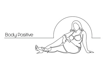 Beautiful woman posing, plus size model, one line art, isolated drawing fashion modelling  vector