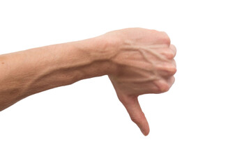 A male hand thumbs down