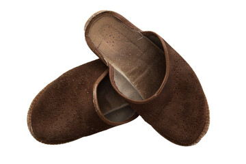 Old, worn brown home slippers