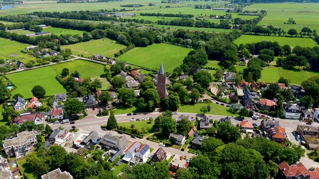 Aerial of beautiful town in rural Netherlands